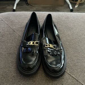 Steve Madden Black and Gold Loafers with Chunky Sole